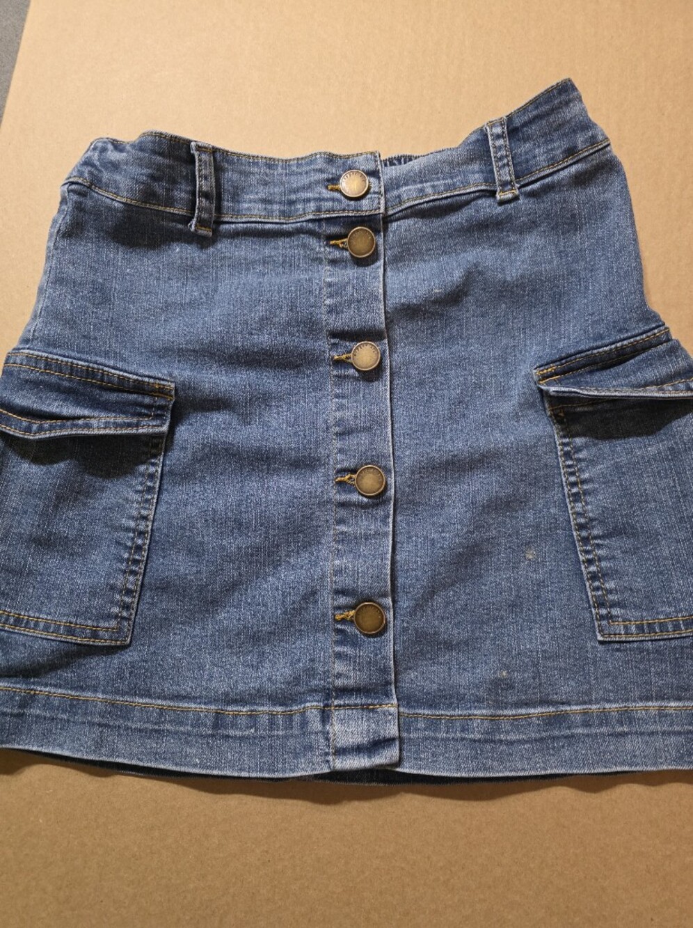 Kids Copper Key Denim Button-Front Mini Skirt in Blue